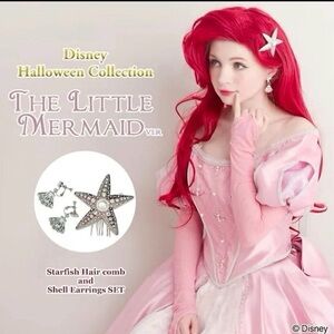 Disney The Little Mermaid Pink Starfish Comb and Earrings
